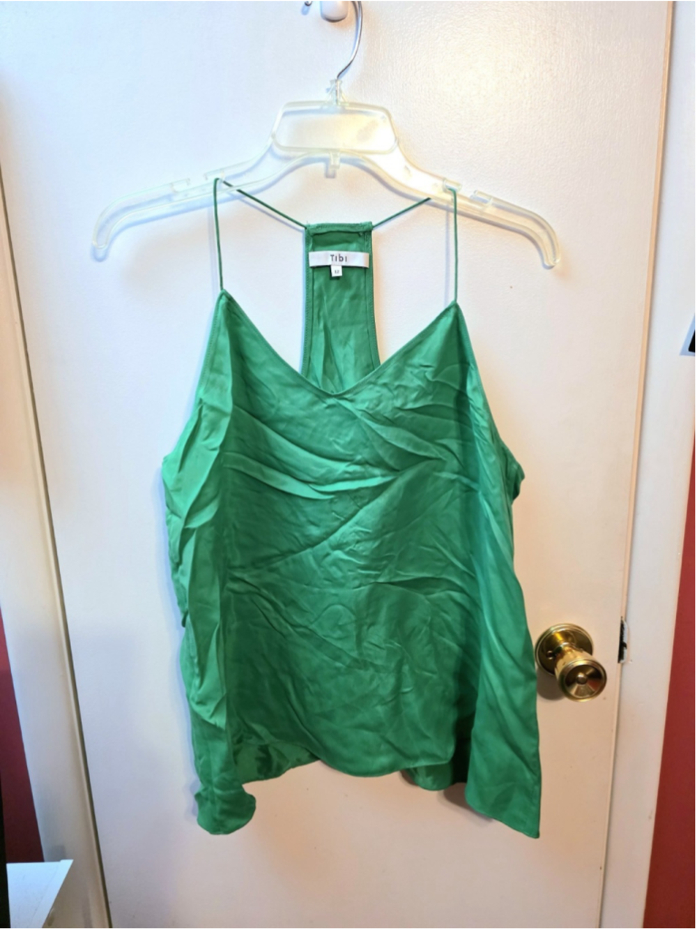 TIBI Women's Tank Top Racerback Sleeveless V-Neck Green Size 12